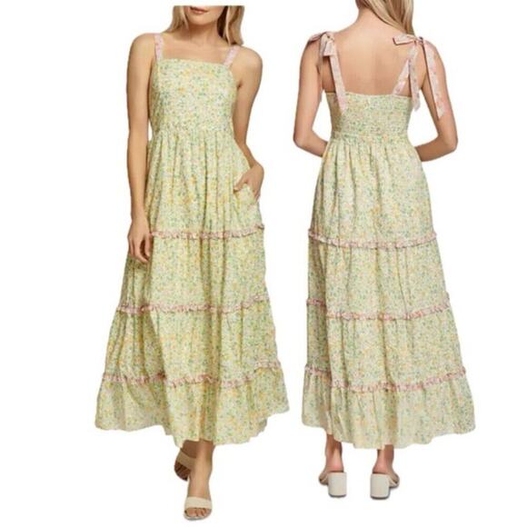 LOST & WANDER MAXI DRESS FLORAL RUFFLES TIERED SZ M BOHO COTTAGECORE - Picture 3 of 16